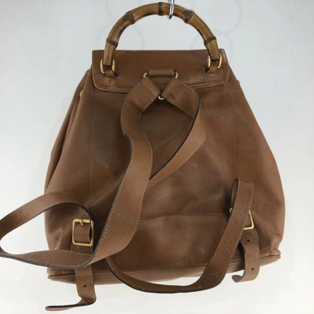 Gucci Bamboo Drawstring Backpack Rucksack Leather Brown - Picture 2 of 4